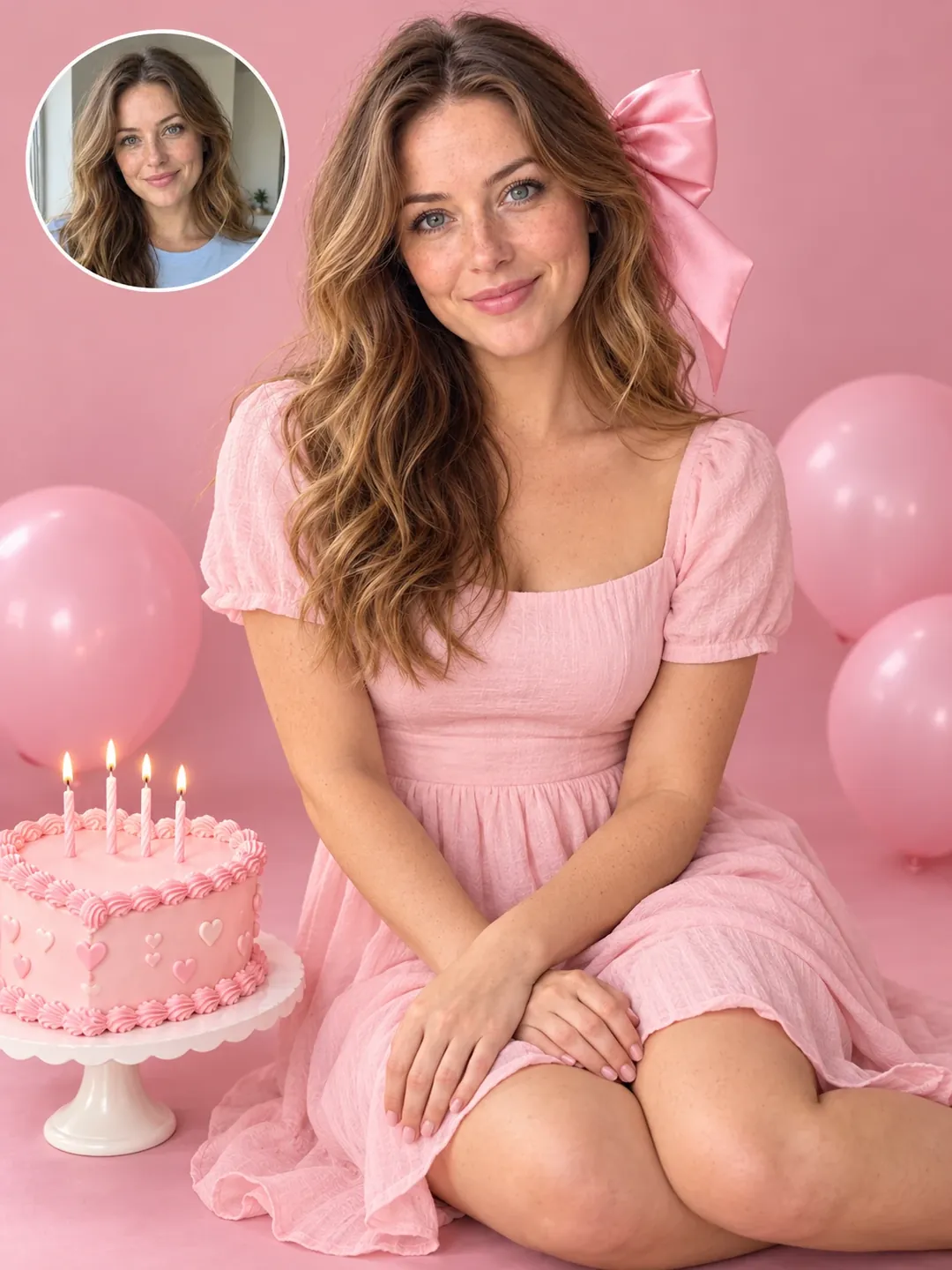 Pink bow birthday portrait AI photoshoot