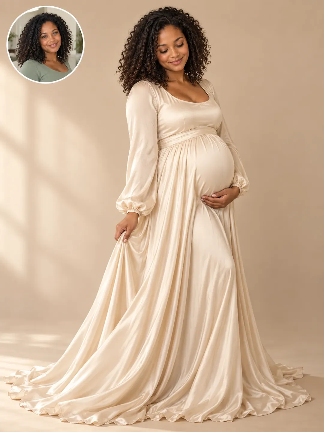 Silk gown studio maternity AI photoshoot