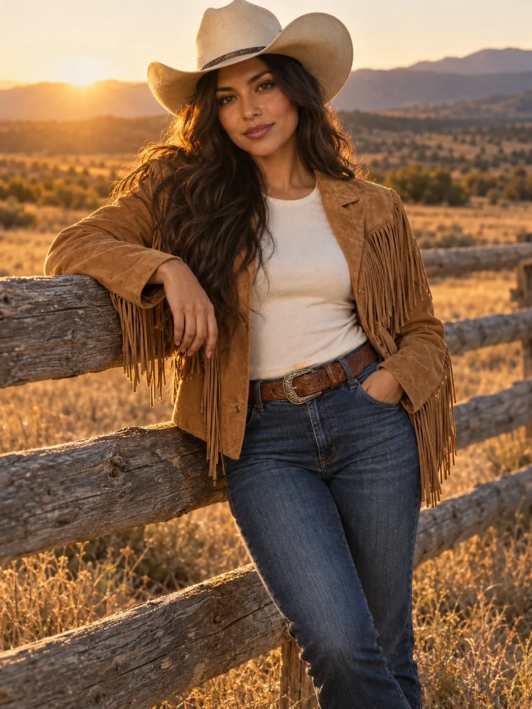 Western cowgirl golden hour AI photoshoot