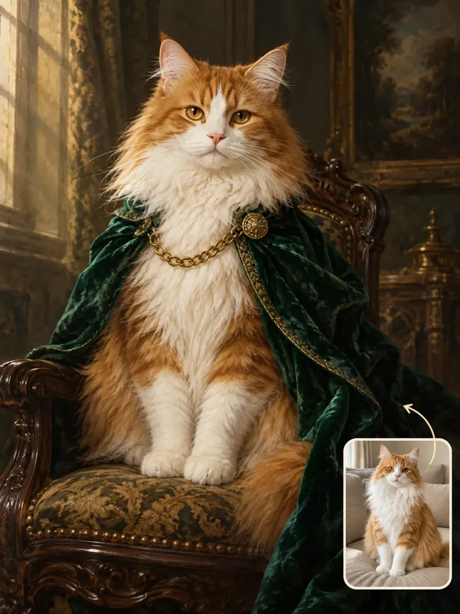 Cat photo turned into a royal pet portrait