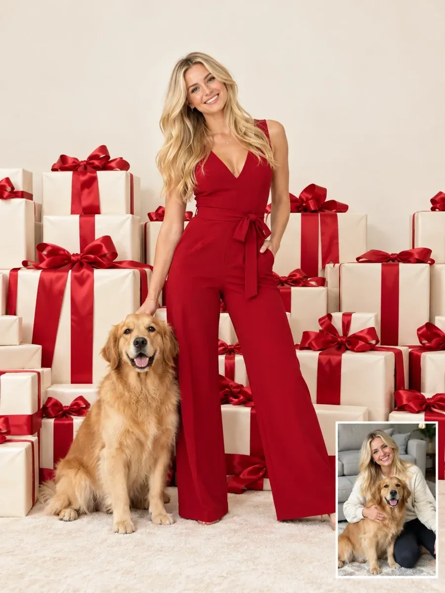 Christmas card prompt result: Red Ribbon Backdrop Card With Your Pet